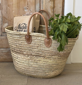 Straw Bag French Basket Handle Long Size Medium Leather 